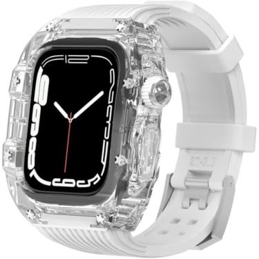 Imagem de AEHON Kit de pulseira de silicone rígido de policarbonato transparente, para Apple Watch Ultra 8, 7, 6, 5, 4 SE, série de 44 mm e 45 mm, capa leve à prova de choque, pulseira de borracha acessórios de