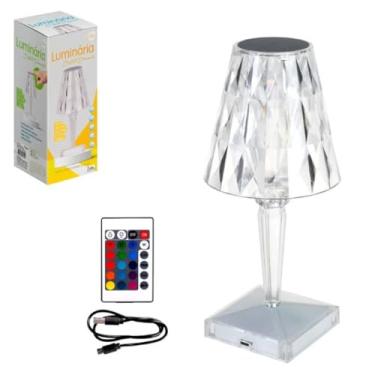 Imagem de Luminária de Mesa Abajur Diamante Acrílico LED Integrado 16 Cores + Controle e Touch 25x8cm