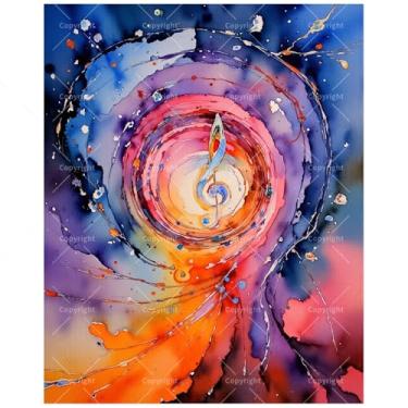 Imagem de Kit de pintura musical por números para adultos - Vórtice de música colorida DIY com pintura de clave de agudos em tela 40,6 x 50 cm, conjunto de tinta acrílica emoldurada para iniciantes, arte de