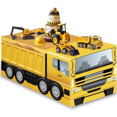 Imagem de Toalha de mesa para decoração de veículo de construção, toalha de mesa de jantar, tecido lavável, poliéster, retangular, capa protetora para aniversário, chá de bebê, caminhão, decoração de jantar