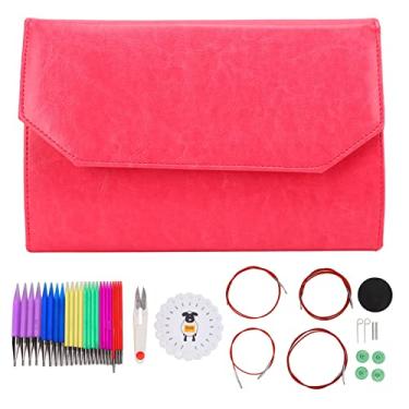 Imagem de Conjunto de agulhas de tricô Kit de crochê de agulha circular 12 tamanhos diferentes Aperto confortável Material acrílico polido brilhante para projetos de tricô Iniciantes (12 conjuntos de embalagens rosa vermelha)