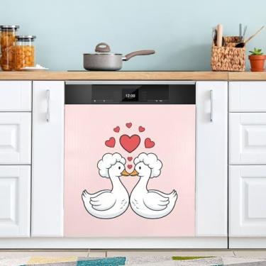 Imagem de ATTX Capa magnética para lava-louças de patos brancos dos namorados | Adesivo decorativo de eletrodomésticos de 58 x 66 cm para armários domésticos e eletrodomésticos #448