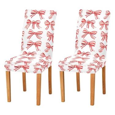 Imagem de SEHANY Conjunto de 4 capas de cadeira com laço de bolinhas rosa para sala de jantar, elástico, removível e lavável, para cozinha, hotel, festa, Natal