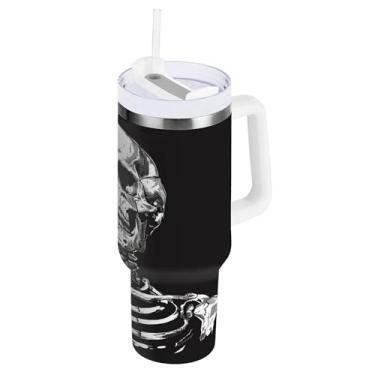 Imagem de SEHANY Copo Skull Gothic de 1,134 g com alça, copo isolado de aço inoxidável de parede dupla, à prova de vazamento, caneca de café isolada para viagem, cabe no suporte de copo de carro