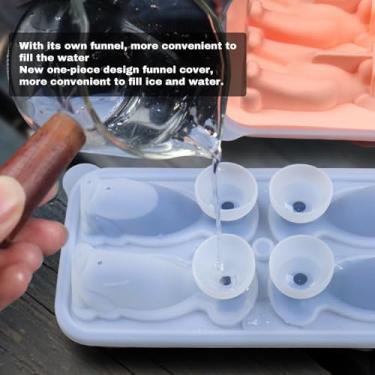 Imagem de Cuofyunl 3d labrador cubo de gelo molde silicone forma de cachorro bandeja de cubo de gelo 4 buracos moldes de gelo reutilizáveis ​​para cocktail uísque (Verde)