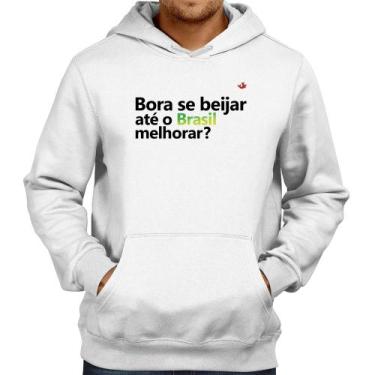 Imagem de Moletom Bora se beijar até o Brasil melhorar - Foca na Moda, Branco, G