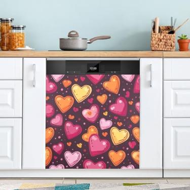 Imagem de ATTX Capa magnética para lava-louças dia dos namorados corações | Adesivo decorativo de eletrodomésticos de 58 x 66 cm para armários domésticos e eletrodomésticos #26