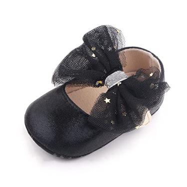 Imagem de SABATUTU Sapatilhas infantis para bebês meninas princesa vestido de casamento Mary Jane, sola macia infantil pré-andador brilhante e leve, A13/Preto, 0-6 Meses