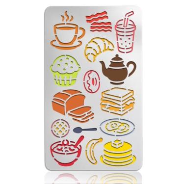 Imagem de UNICRAFTALE Elementos de café da manhã, estêncil de metal, reutilizável, pão, frutas, ovos fritos, estêncil, pintura de aço inoxidável, modelo para álbum de fotos faça você mesmo, cartão de papel