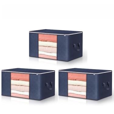 Imagem de Caixa Saco Organizador Grande Edredom Cobertor Casaco Guarda(3PCS-84L-Azul)