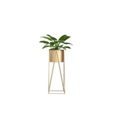 Imagem de Vasos de plantas Moda ferro flor rack pote planta suporte de flores sala estar interior varanda piso pé verde titular(Gold,Pequeno)