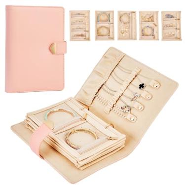 Imagem de MEUPEHO Estojo de joias de viagem, organizador de joias de viagem com 5 bolsas de veludo com zíper para brincos, anéis, colares, pulseiras, presentes de aniversário e dia dos namorados para mulheres e