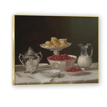 Imagem de Moldura dourada. Arte vintage emoldurada de frutas mortas, pintura clássica de cozinha country, decoração de parede de casa de fazenda quente para sala de jantar e cozinha. A27. 30x36cm-11,8x14,2 pol.