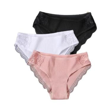 Imagem de Conjunto De 3 Calcinhas De Algodão Femininas De Cintura Baixa Com Rend