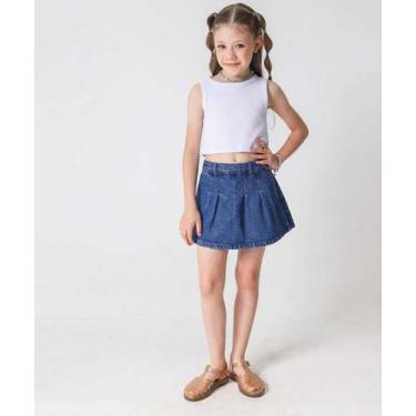 Imagem de Short E Saia Infantil Jeans Pregas Marisa Tam 4 a 10 A-02006, 6, Jeans