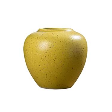 Imagem de Vaso de cerâmica amarelo, dispositivo de flores de cultura aquática, retrô, estilo chinês, cor sólida, sala de estar, mesa de cabeceira, conjunto de três peças, vasos de flores macios (A)
