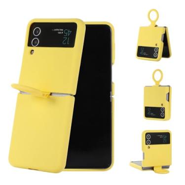 Imagem de ASHATA Capa de Telefone para Z Flip 3 5G, Capa Protetora de TPU Com Suporte de Anel Integrado, Anti-arranhões à Prova de Choque, Suporta Carregamento Sem Fio, para Modelo Z Flip 3 5G (Amarela)