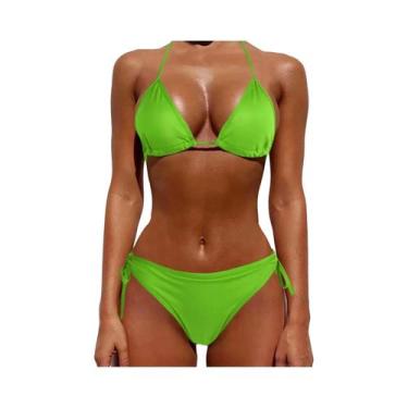 Imagem de Biquíni Feminino De Verão Leve Com Cintura Alta Em Cor Sólida, Sexy E 