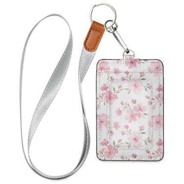 Imagem de Burbuja Porta-crachá de couro com cordão, etiqueta de identificação de flores com 1 janela transparente para identidade e 2 compartimentos para cartão para escritório, enfermeira, professor, médico