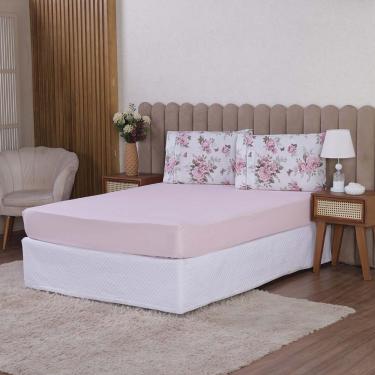 Imagem de Jogo de Lençol Beatriz Queen 3 Peças Percal 180 Fios 100% Algodão Ponto Palito - Rosa Floral