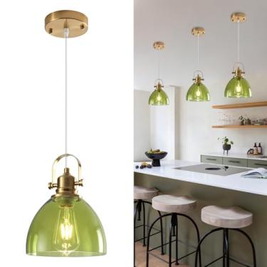 Imagem de Otmilance Luzes pendentes de vidro ilha de cozinha, luzes pendentes de vidro verde de 19 cm, iluminação pendente vintage 1 pacote, luzes de ilha de cozinha de fazenda para cozinha, quarto, sala de