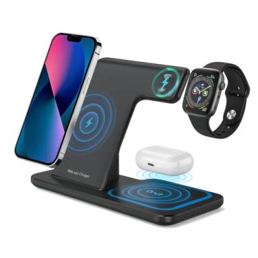 Imagem de Carregador 3 em 1 Sem Fio, Estação Carregamento Indução 15W - (Preto)
