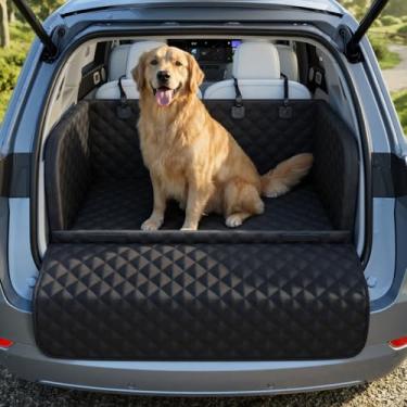 Imagem de Pecute Forro de carga SUV para cães, capa de porta-malas resistente à água com almofada macia, tapete antiderrapante para assento traseiro para SUVs Sedans com protetor de aba, acolchoado, preto
