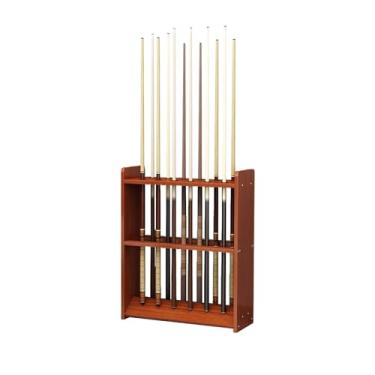 Imagem de Suporte de taco de sinuca portátil de madeira - Rack independente para 12 tacos - Acessório de bilhar elegante para sala de jogos - Suporte de mesa e chão durável (marrom)