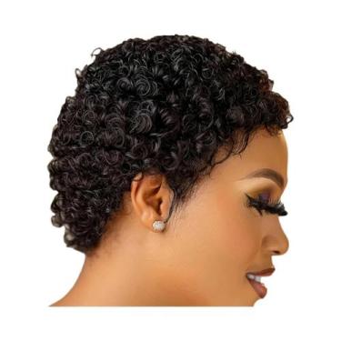 Imagem de Peruca Feminina Curta Cacheada De Cabelo Humano, Estilo Kinky, Feita À