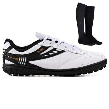 Imagem de Chuteira Futebol Society Profissional Masculina em Couro Para Grama Sintetica + Meião-Masculino