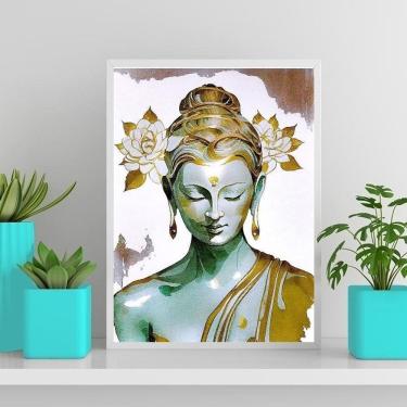 Imagem de Quadro Buda Branco Com Dourado 45X34Cm - Vidro Branca