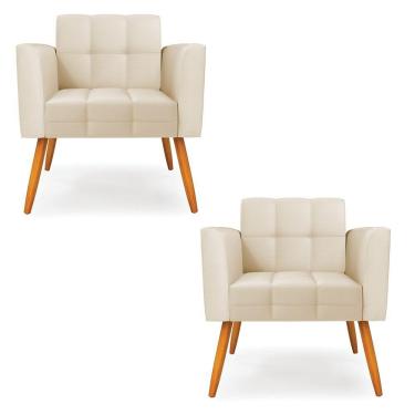 Imagem de Kit 2 Poltronas Elisa Corino Bege Pés Palito Castanho - D'rossi