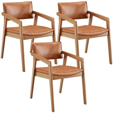Imagem de Kit 03 Cadeiras De Jantar Estar Living Giorgia L02 Couríssimo Camel