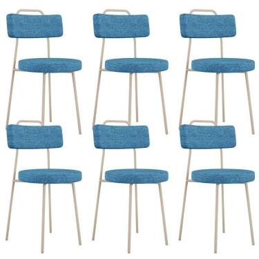 Imagem de Kit 06 Cadeiras Decorativas Estofada Sala Jantar Barcelona Arena L02 Linho Azul - Lyam