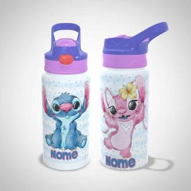 Imagem de Garrafa Térmica Stitch Angel Personalizado Com Nome Escolar - Nerd Col