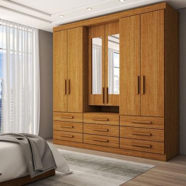 Imagem de Guarda-Roupa Casal Real 6 Portas 9 Gavetas com Espelho 100% Mdf Cinamomo - Panorama Móveis