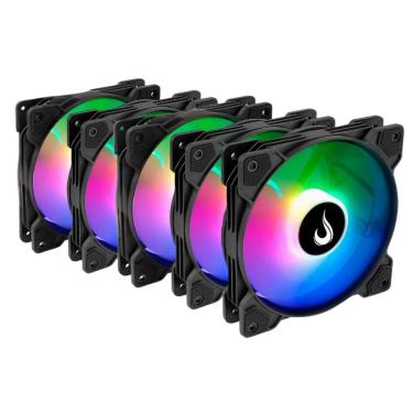 Imagem de Kit 5 Fans Rise Mode X Led Rainbow 120mm Preto - RM-XLD-RBW-5