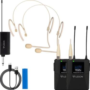 Imagem de Kit 2 Microfones Headset Sem Fio Leson LS307 P10 Para Live Aula Podcas