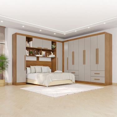 Imagem de Guarda-Roupa Casal Modulado Andorra 11 Portas 4 Gavetas Cinamomo/Off White - Pnr Móveis