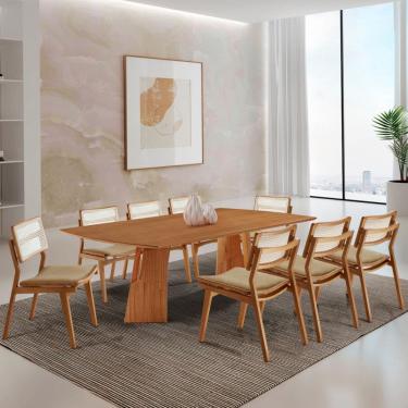 Imagem de Sala de Jantar Mesa Florida 220cm Tampo Laminado Barril e 8 Cadeiras Eva Premium Moderna Mobilia