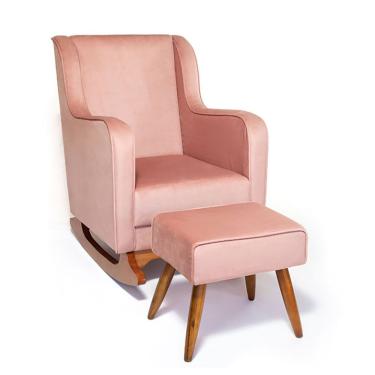 Imagem de Poltrona Amamentação Com Balanço Naná E Puff Veludo - Pallazio Cor Rosê