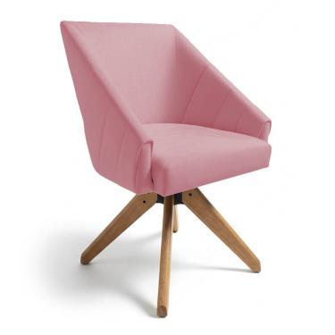 Imagem de Poltrona Giratória Alana Veludo Rosê Base De Madeira - Pallazio