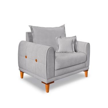 Imagem de Poltrona Livia Bouclê Cinza Pés De Madeira - Pallazio