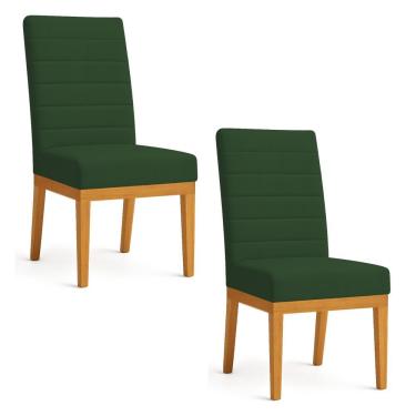 Imagem de Kit 2 Cadeiras De Jantar Solana Veludo Base De Madeira - Pallazio Cor Verde