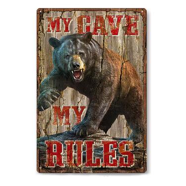 Imagem de Decoração de parede Bear Metal Sign My Cave, My Rules 20x30cm Iron