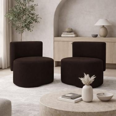 Imagem de Kit 2 Puff Orgânico Feijão Curvo Redondo Com Encosto Sala Quarto Confortável Resistente Suede Marrom