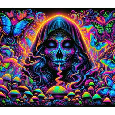 Imagem de Tapeçaria fluorescente de Halloween, esqueleto de 150 x 130 cm, microt