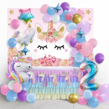 Imagem de Kit de balão para festa de segundo aniversário de unicórnio, 62 peças 
