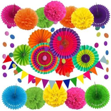 Imagem de Kit de flores de papel de aniversário com conjunto de 20 balões colori