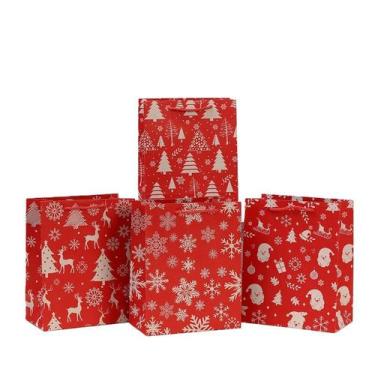 Imagem de Sacos de papel kraft de Natal vermelhos com floco de neve e árvore, 10